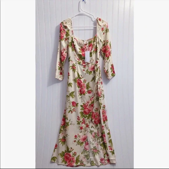Reformation Hilda Floral Print Ruched Smocked Midi Dress In Jardin NWT Size 10 - Picture 7 of 15